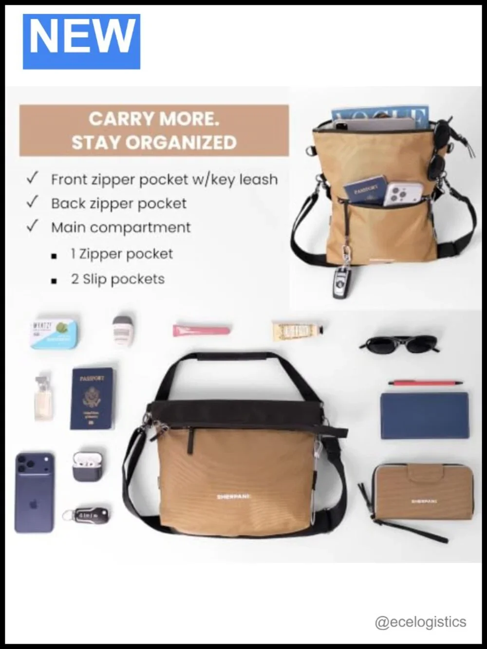Anti-Theft Crossbody Tote Recycled Nylon RFID Black